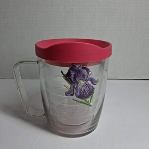 Tervis Tumbler Mug With Lid Purple Iris Flower Embroidered Insulated 24oz READ